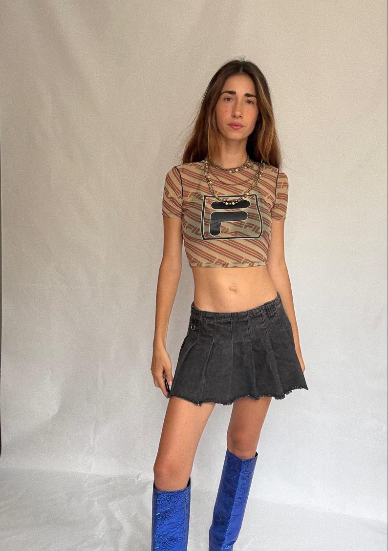Y2K Fila Logo Mesh Crop Tee Sporty Retro Energy (Size XS)