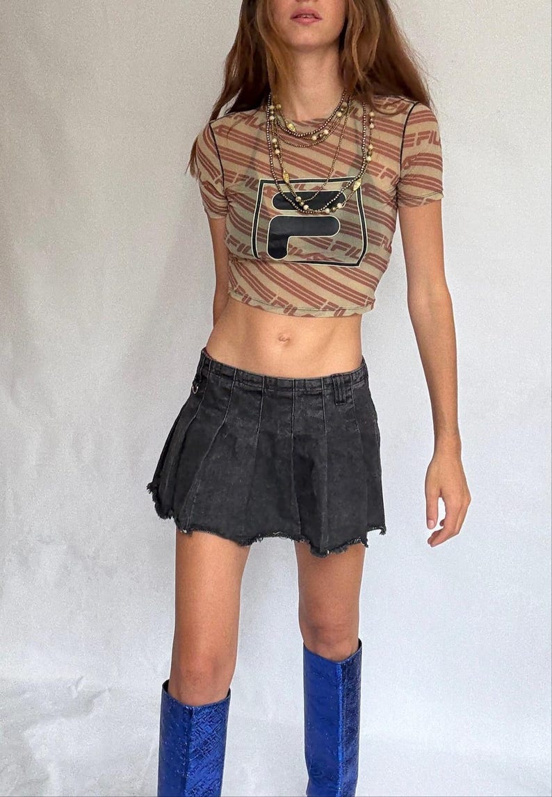 Y2K Fila Logo Mesh Crop Tee Sporty Retro Energy (Size XS)