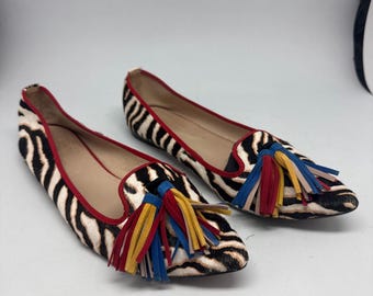 Lesoc zebra leather loafers, Size 40 with ruffles