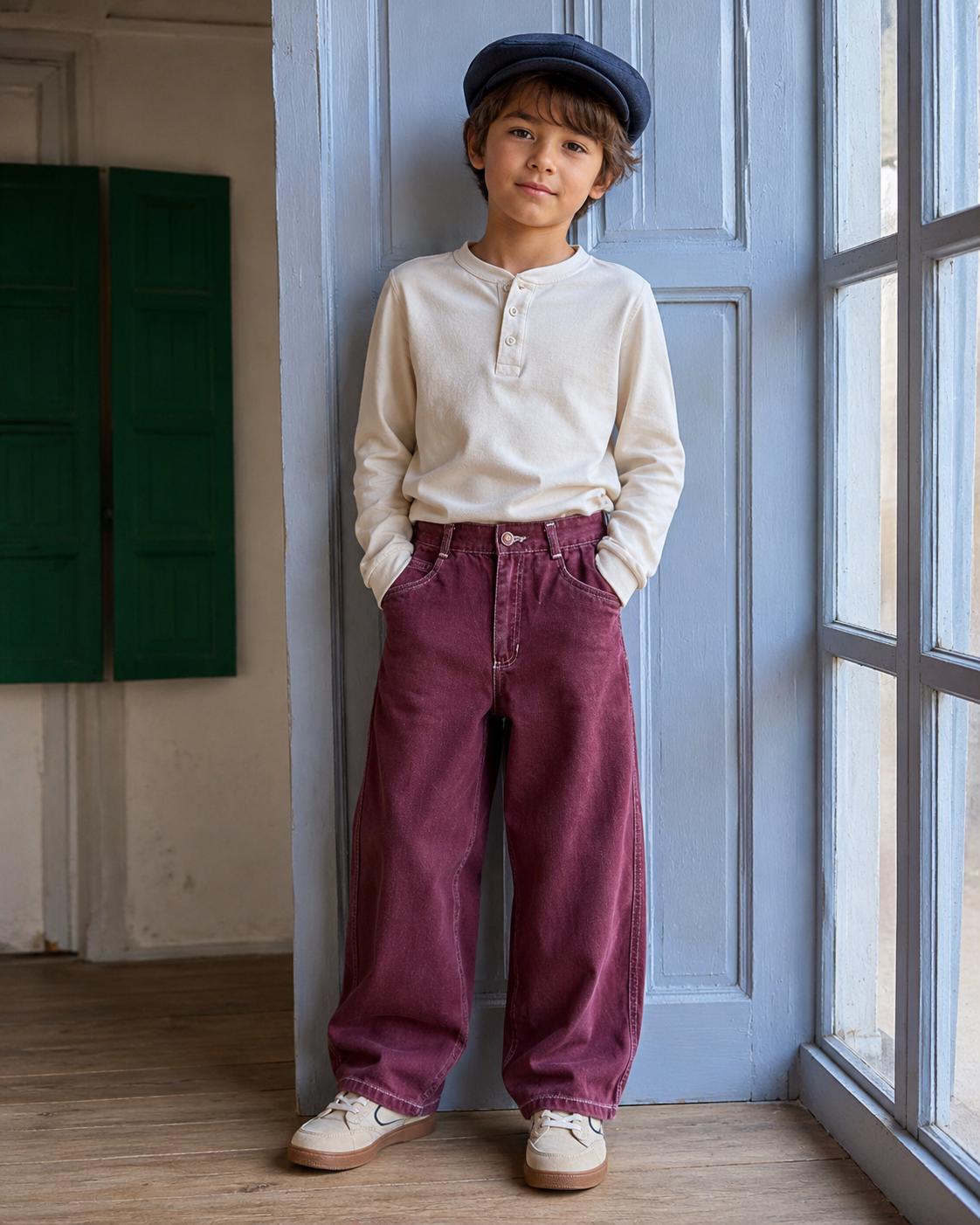 Burgundy Cotton High Waist Vintage Trousers, Size 8, Chinchetta