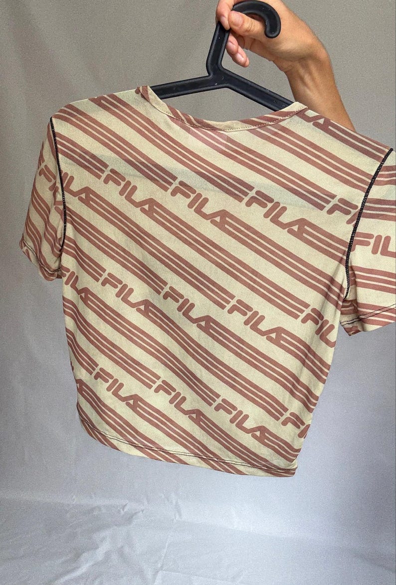 Y2K Fila Logo Mesh Crop Tee Sporty Retro Energy (Size XS)