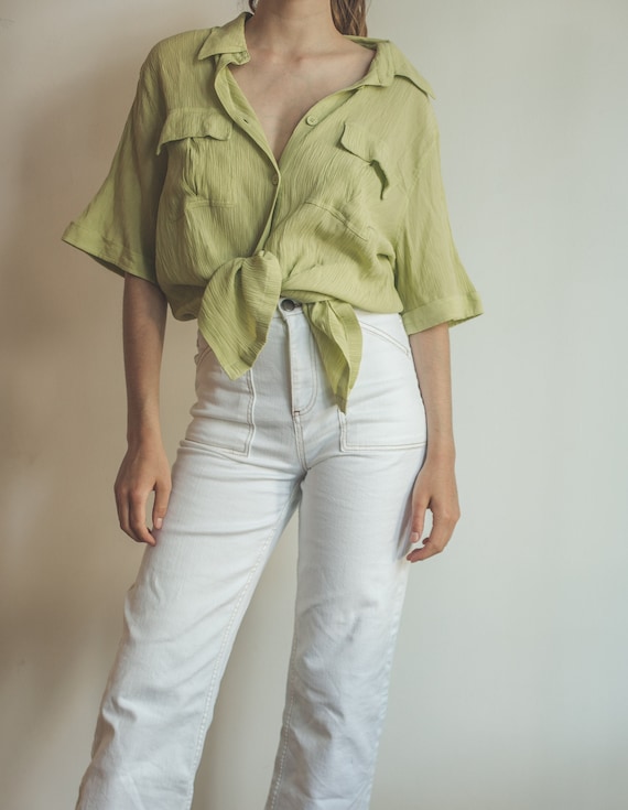 Vintage lime green oversized blouse, summer blouse