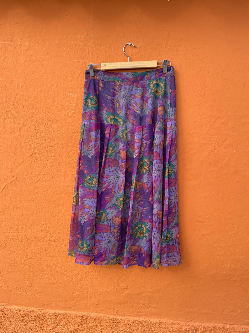 Long high waist summer skirt, Vintage purple floral feminine skirt, Long elegant skirt, True vintage Maxi skirt image 8