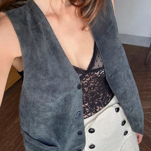 Vintage Genuine Leather Vest Made in England Suede Button-Up Gilet Unisex Western Boho Waistcoat Men&#39;s XL
