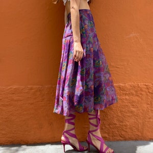 Long high waist summer skirt, Vintage purple floral feminine skirt, Long elegant skirt, True vintage Maxi skirt image 6