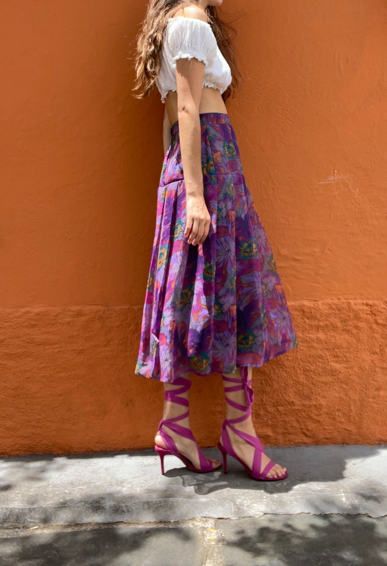 Long high waist summer skirt, Vintage purple floral feminine skirt, Long elegant skirt, True vintage Maxi skirt image 6
