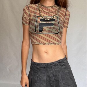 Y2K Fila Logo Mesh Crop Tee Sporty Retro Energy (Size XS)