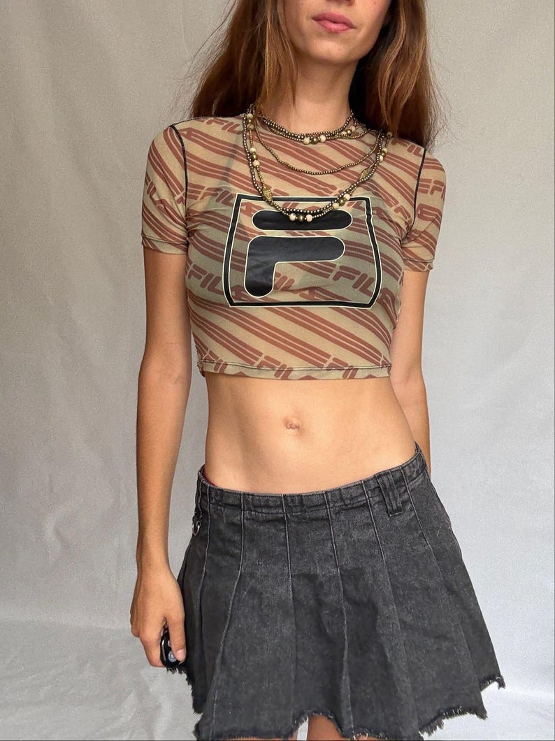 Y2K Fila Logo Mesh Crop Tee Sporty Retro Energy (Size XS)