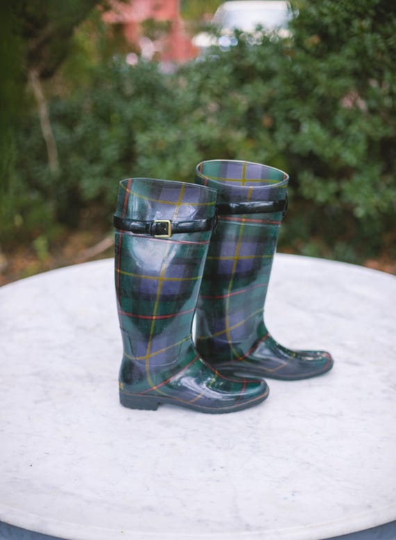 Polo Ralph Lauren Plaid Snow Rain Boots Sz 6 1/2 Green Blue‎ Polo Ralph Lauren Plaid Tartan Snow Rain Boots Sz 6.5 Green  main image 4