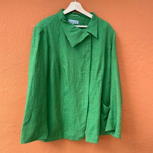 Vintage Emerald green linen blazer jacket, Berlin design feminine formal event wear, Classic design blazer image 6
