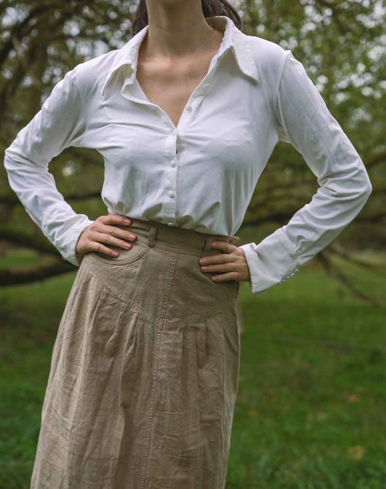 Edwardian blouse romantic long sleeve top Vintage white blouse size XL