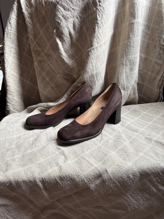Chocolate brown suede leather pumps, Vintage JOOP! high heels