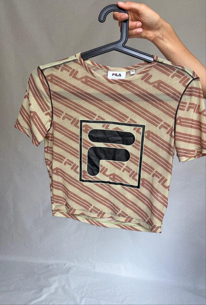 Y2K Fila Logo Mesh Crop Tee Sporty Retro Energy (Size XS)