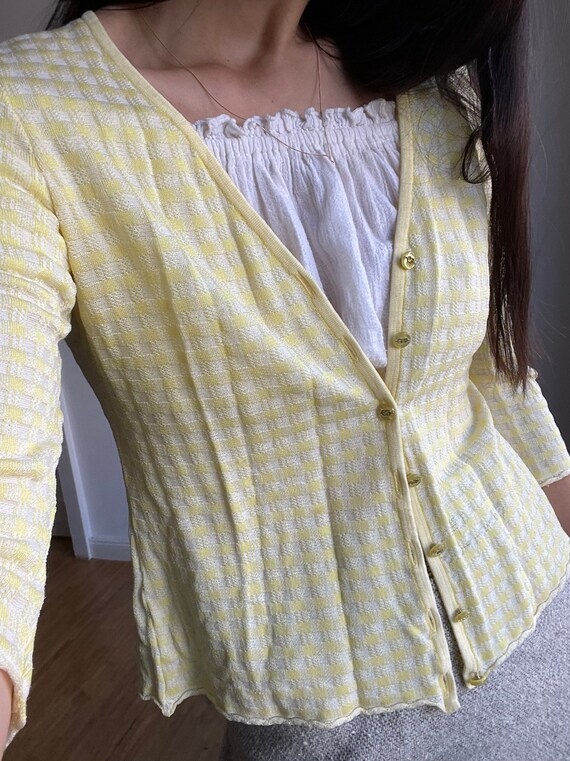 Pastel yellow Escada cardigan, Women vest, Vintage su… Gem