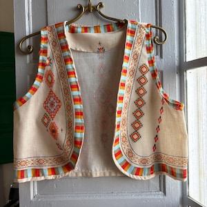 Gilet boho multicolore vintage, abbigliamento estivo boho per festival, taglia S