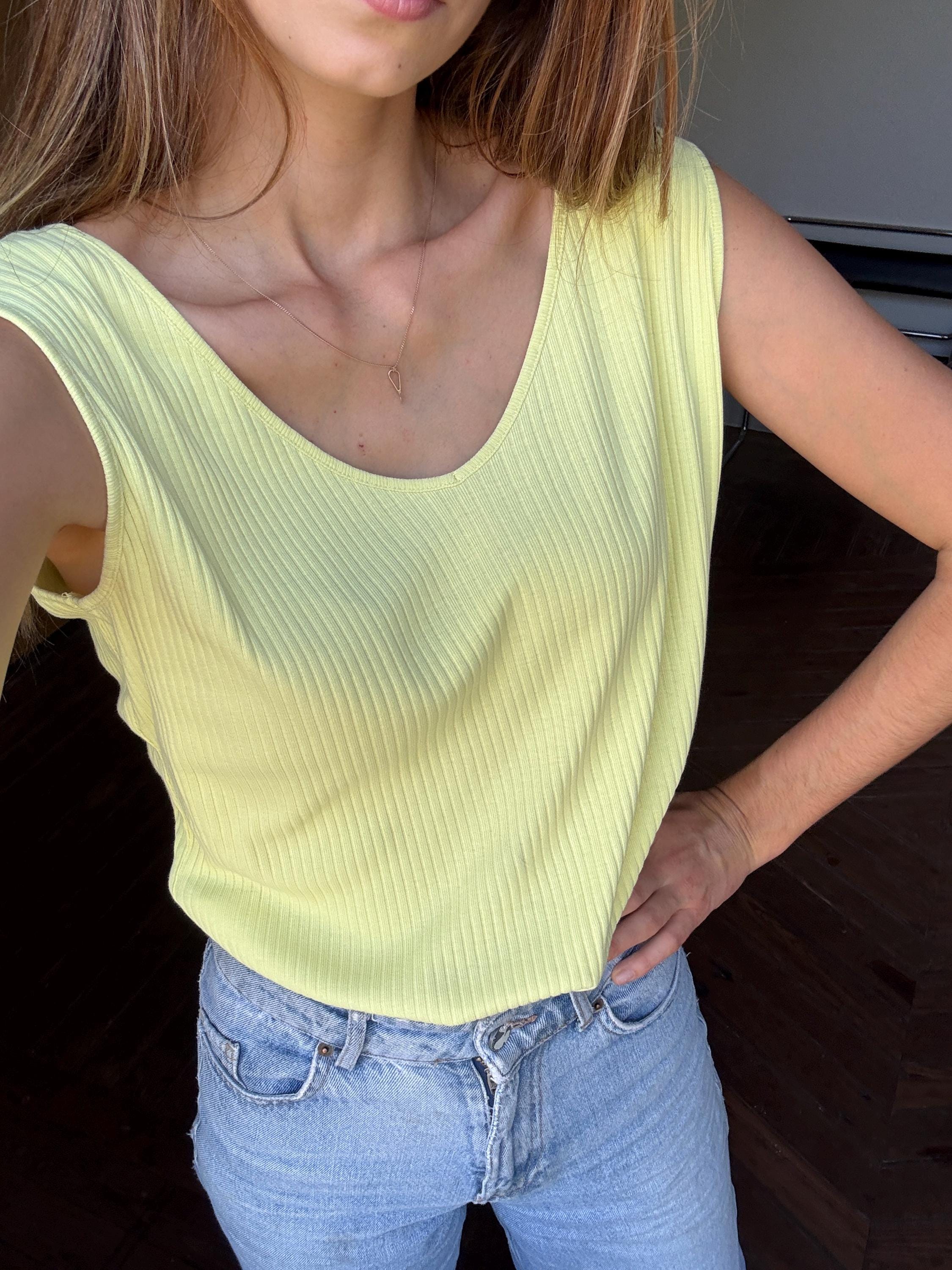 Burberry London Vintage Pastel Yellow Tank Top, Preppy Summer