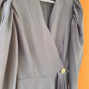 Elegant black vintage woman blouse, Formal cocktail top, 80s design clothing, Padded shoulder eye-catcher shirt, Deep v neck tunic image 9