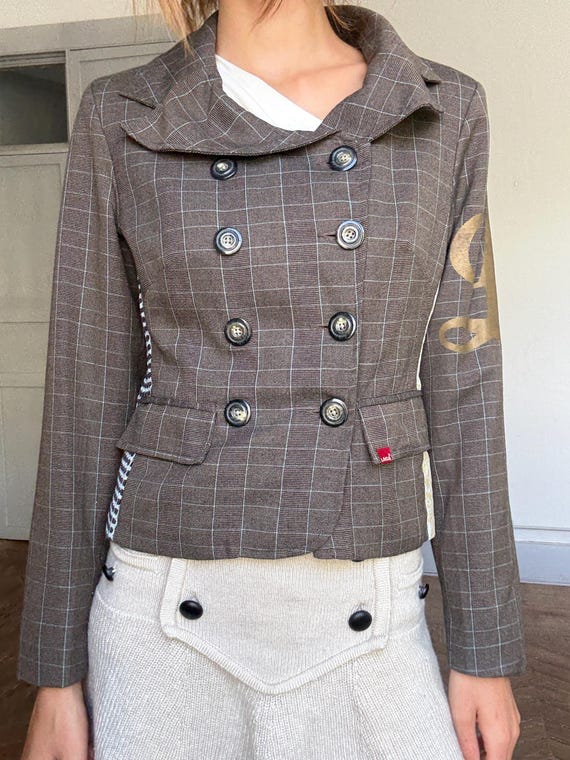 Luxe patchwork blazer jacket | Designer checked f… - image 1