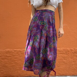 Long high waist summer skirt, Vintage purple floral feminine skirt, Long elegant skirt, True vintage Maxi skirt image 3