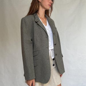 Ralph Lauren vintage wool blazer 16W – herringbone tweed jacket with pockets, classic tailoring for fall layering