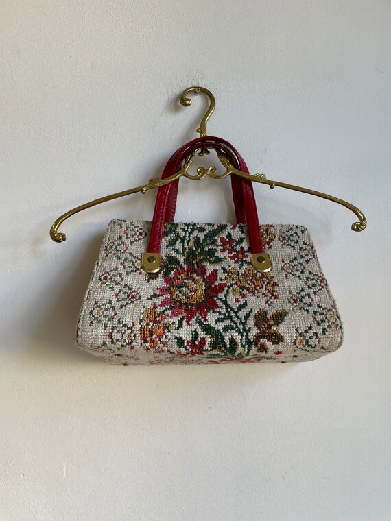 Punch needle handbag, Retro baguette bag, Floral p