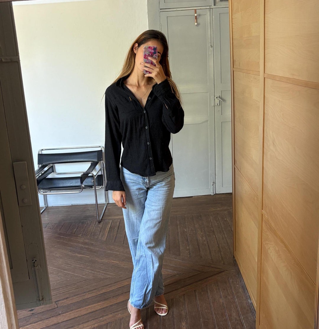 Black Corduroy Wool Blend Button up Shirt, Vintage Armani Jeans - Etsy