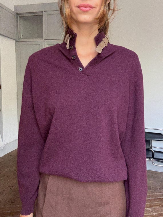Massimo Dutti, Aubergine Wool Cashmere Jumper - Massimo Dutti Unisex Vintage Knit M