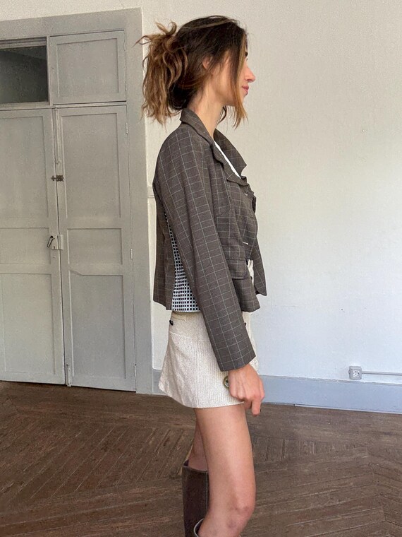 Luxe patchwork blazer jacket | Designer checked f… - image 4