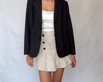 Blazer negro Síntesis de lana virgen pura talla US M, look preppy de estilo académico oscuro