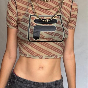 Y2K Fila Logo Mesh Crop Tee Sporty Retro Energy (Size XS)