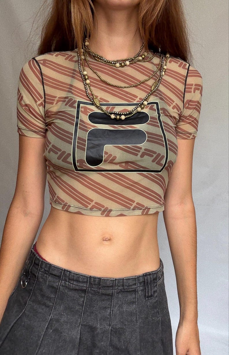 Y2K Fila Logo Mesh Crop Tee Sporty Retro Energy (Size XS)
