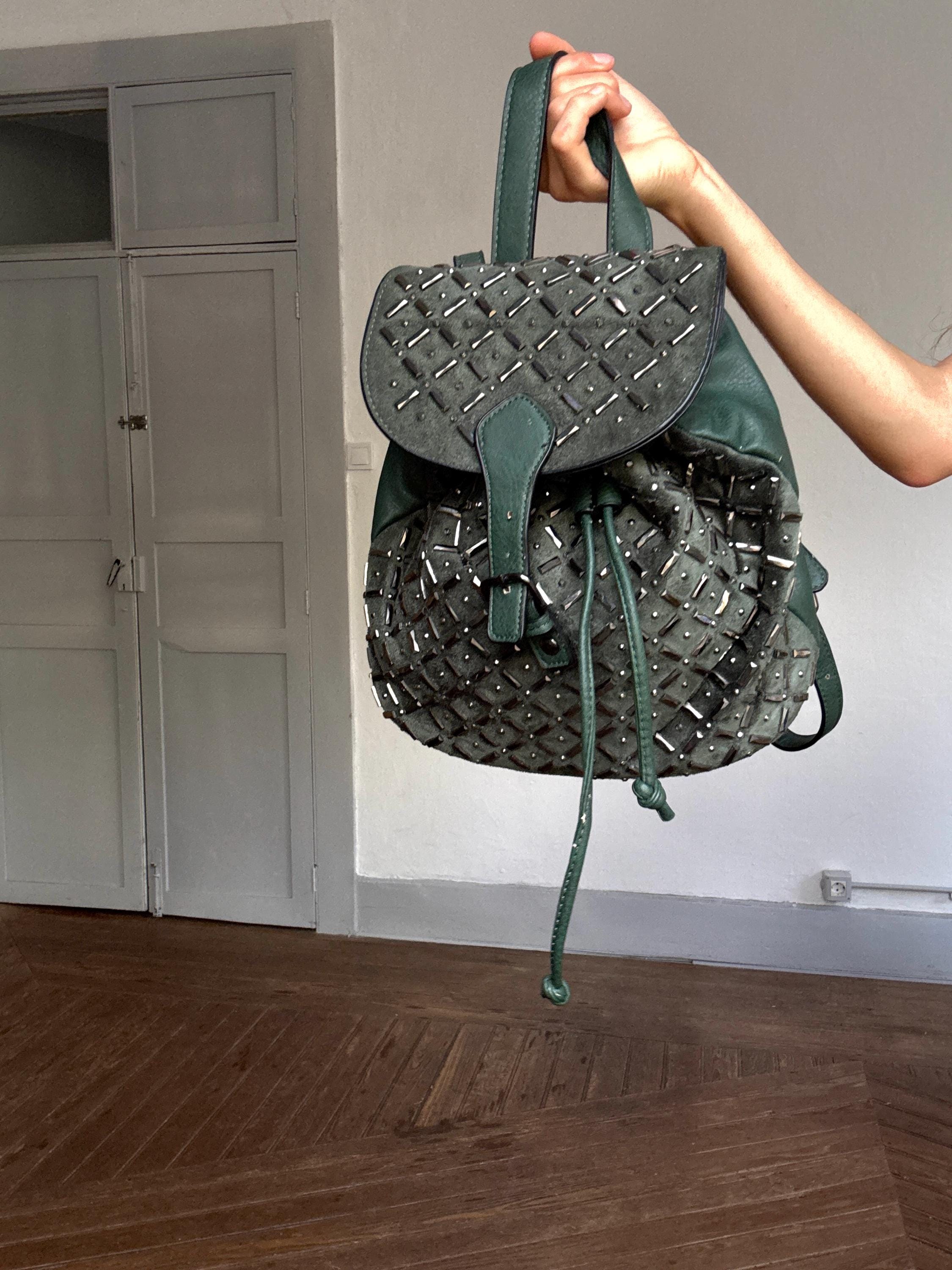 Mochila Bolsos De Paula Rossi Mochila Vintage De Piel Verde Con