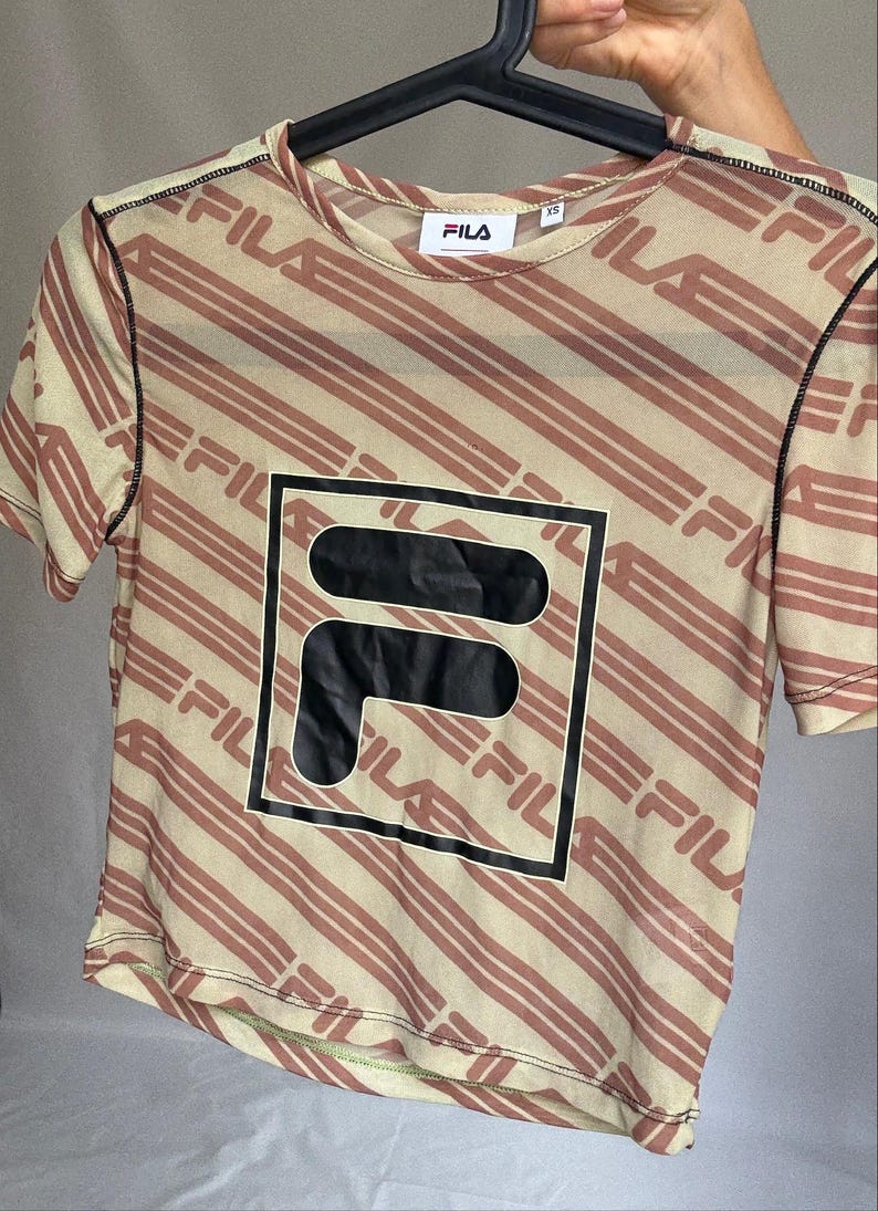 Y2K Fila Logo Mesh Crop Tee Sporty Retro Energy (Size XS)