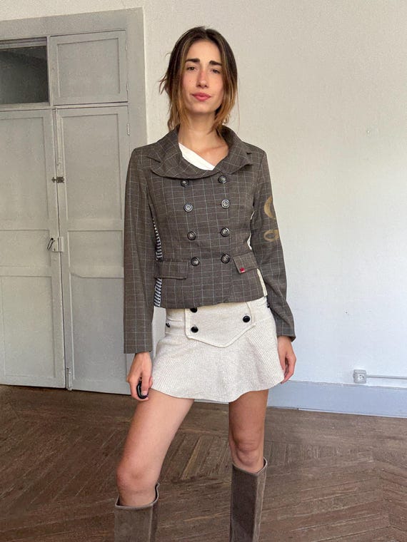 Luxe patchwork blazer jacket | Designer checked f… - image 2