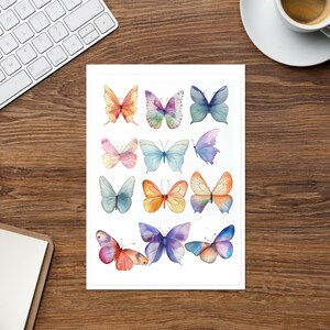 Hoja de pegatinas de mariposas en acuarela Pegatinas de diario de mariposas voladoras