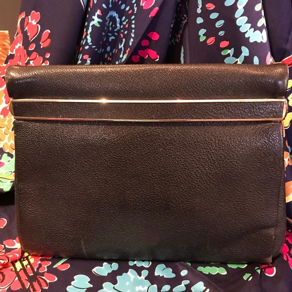 1930/40's Navy Leather Clutch Handbag