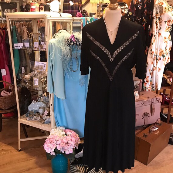 Classic 1940s Black Crepe De Chine Dress