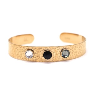 Hammered jet bracelet in gold steel and Crystals/Cristal Golden Hammered Bangle Bracelet