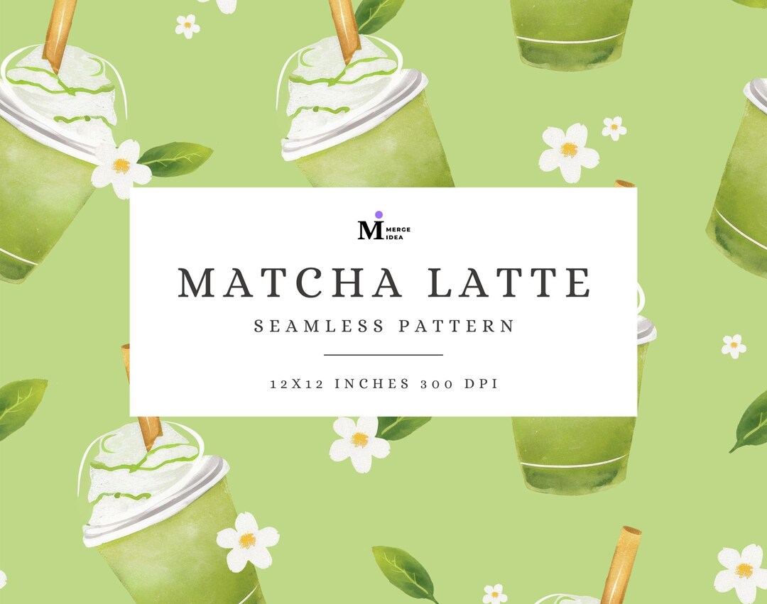 Matcha Latte Seamless Pattern, Matcha Frappe, Japanese Drink Repeating ...