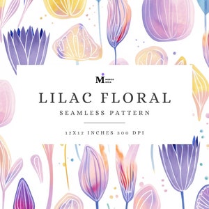 Lilac Floral Seamless Pattern, Purple Floral Seamless, Lavender Fabric Print, Watercolor Lilac Digital Paper, Wedding Invitation Background