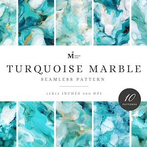 Turquoise Marble Seamless Pattern, Marble Stone Digital Paper Pack, Luxury Marble Pattern, Stone Pattern for Personal and Commercial Use