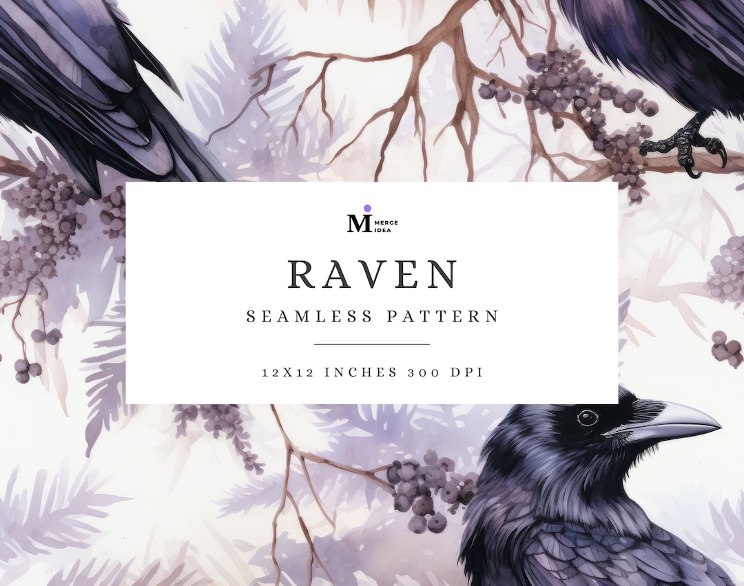 Raven Seamless Pattern, Raven Art Digital Paper, Gothic Raven Repeating ...
