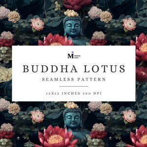 Buddha Lotus Seamless Pattern, Japanese Pattern, Zen Garden, Water Lily Floral Pond Seamless, Religious Fabric Printing, Printable Paper