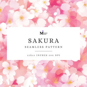 Sakura Seamless Pattern, Cherry Blossom Digital Paper, Watercolor Pink Sakura Background, Spring Floral Planner Supplies Decoupage Paper