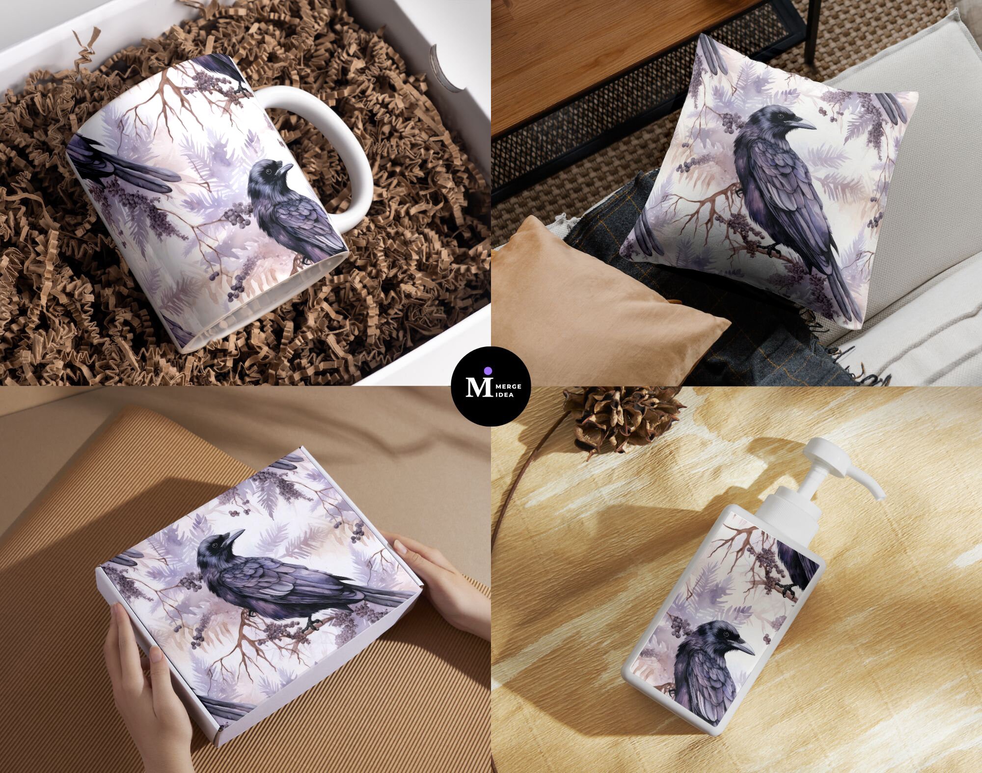 Raven Seamless Pattern, Raven Art Digital Paper, Gothic Raven Repeating ...
