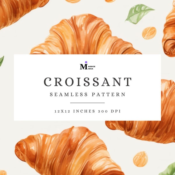 Croissant Seamless Pattern, Bakery Repeating Pattern, Bread Digital Paper, Breakfast Seamless Wallpaper, Watercolor Croissant Planner Paper