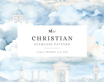Christian Seamless Pattern, Religious Cross Digital Paper, Heaven Sublimation, Church Textile Digital, Jesus Faith Repeating Pattern