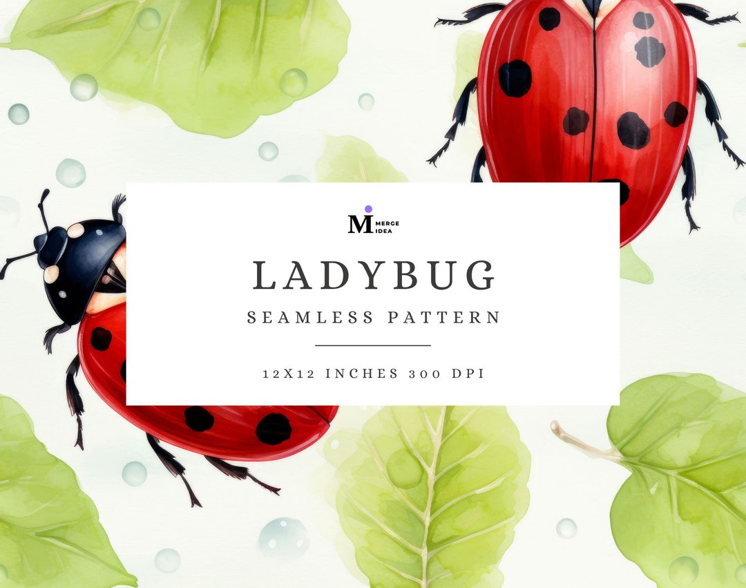 Lady Bug Spring Pattern Ladybug Seamless Pattern, Watercolor Ladybug Digital Paper, Ladybug Pen ...