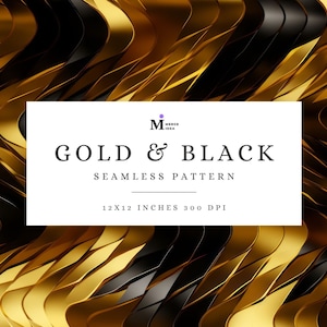 Gold und Schwarz Nahtloses Muster, Gold Musterpapier, Gold Nahtlose Tapete, Schwarzes Digital Papier, Luxus Schwarz und Gold 3D Nahtlose Muster
