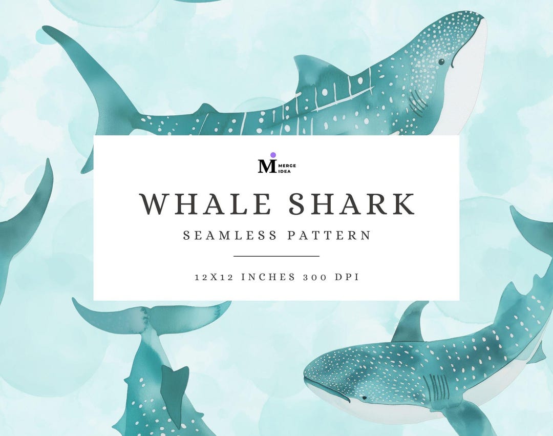 Whale Shark Seamless Pattern, Jinbei Digital Paper, Ocean Animal ...
